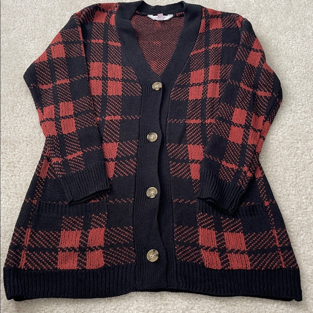 No Boundaries rust and black plaid grandpa cardigan size small